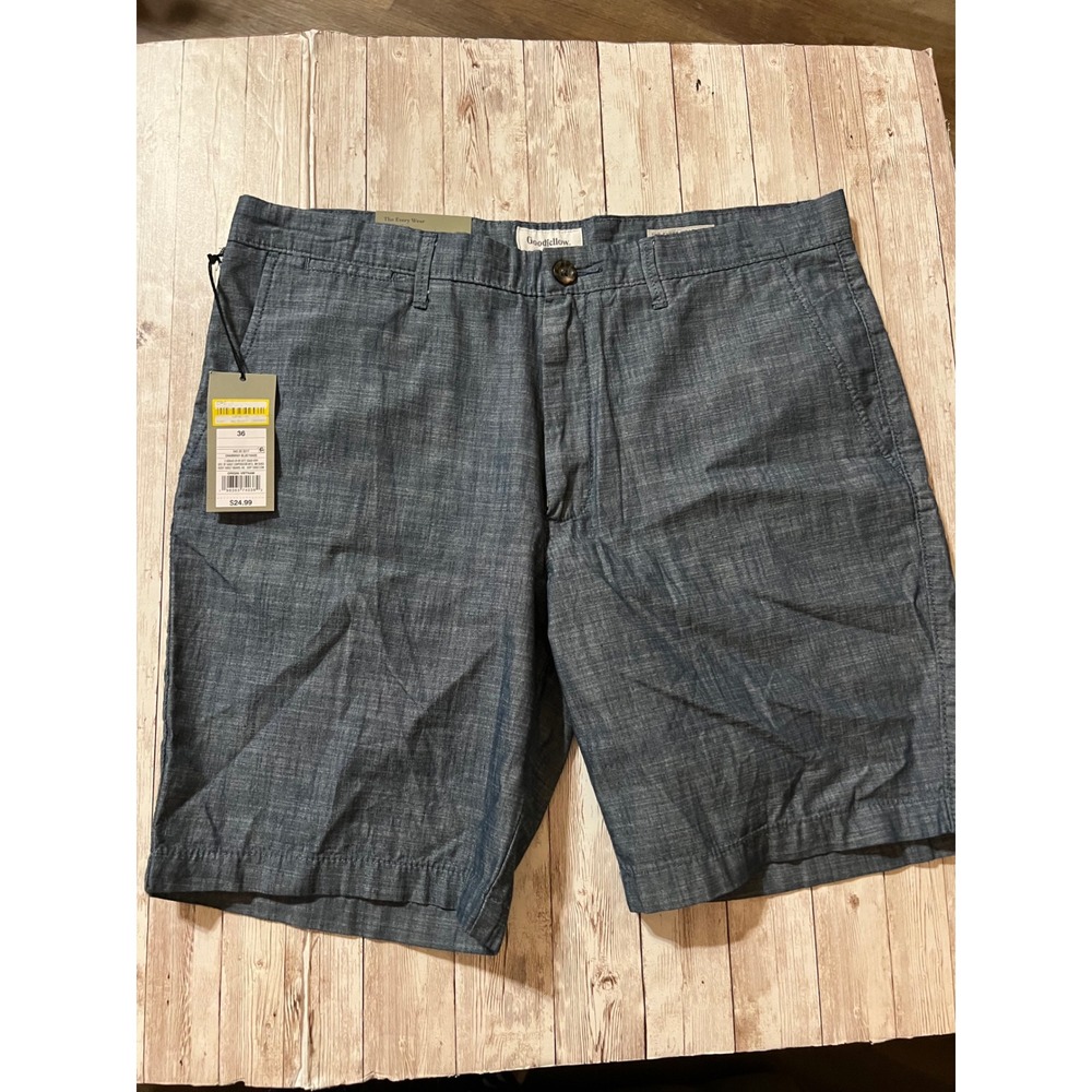 GOODFELLOW & CO Every Wear Shorts Mens 36 Blue Chambray Flat Front 9" Inseam NWT